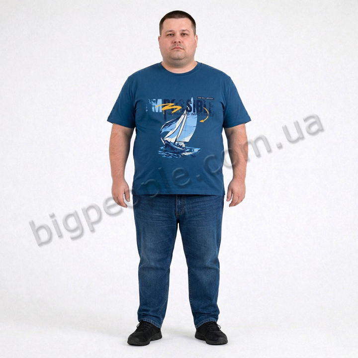 Футболка чоловіча POLO PEPE великого розміру. Колір синій. Воріт напівкруглий. (fu02051889)