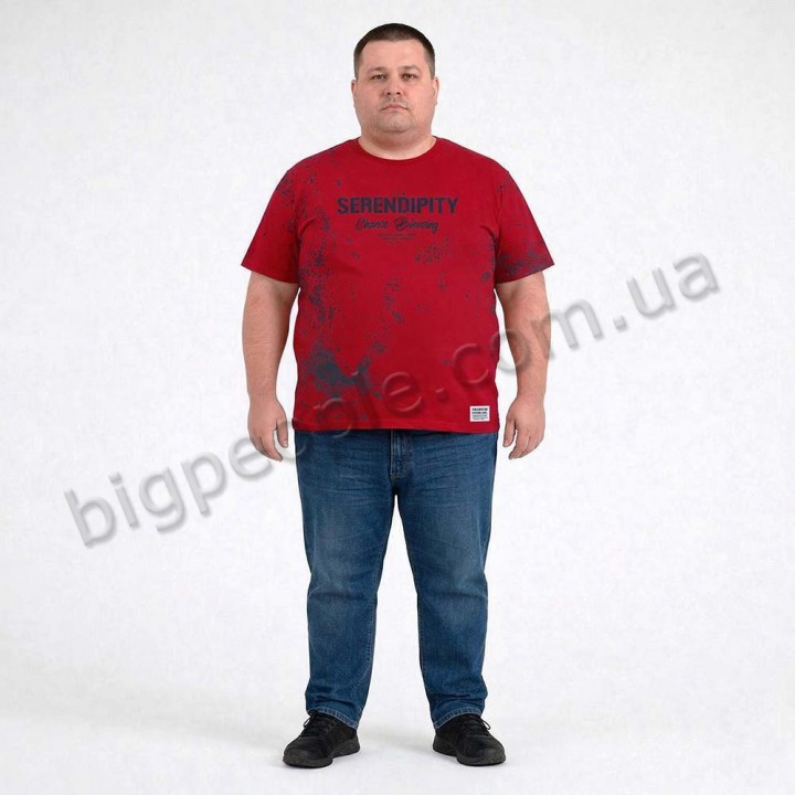 Футболка мужская ANNEX большого размера. Цвет бордовый. Ворот полукруглый. (fu01949439)