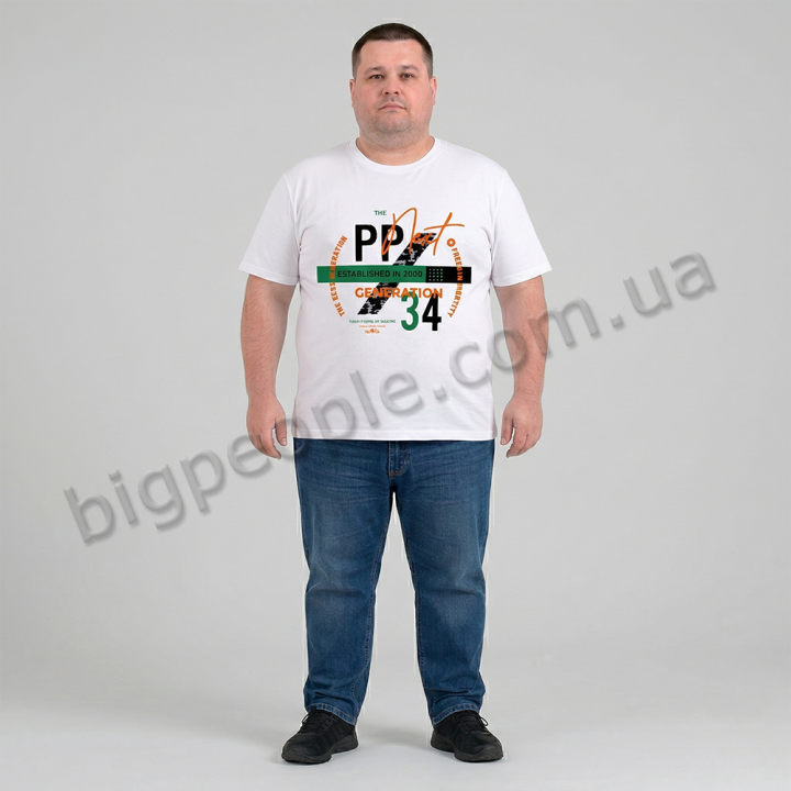 Футболка чоловіча POLO PEPE великого розміру. Колір білий. Воріт напівкруглий. (fu02040902)