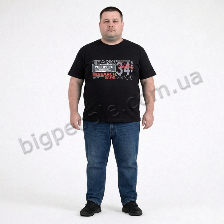Футболка чоловіча POLO PEPE великого розміру. Колір чорний. Воріт напівкруглий. (fu02037442)