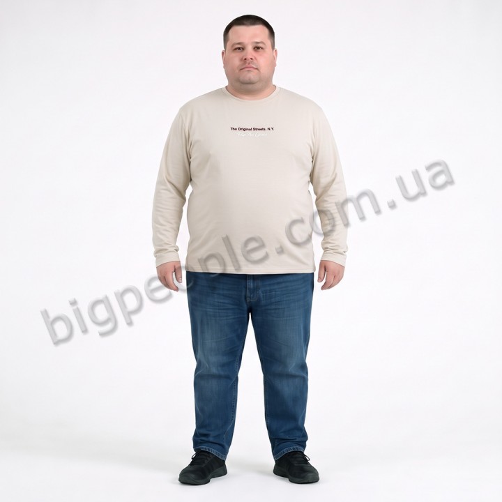 Тонкая футболка мужская с длинным рукавом TURHAN большого размера. Цвет бежевый. Ворот полукруглый. (fu0208407)