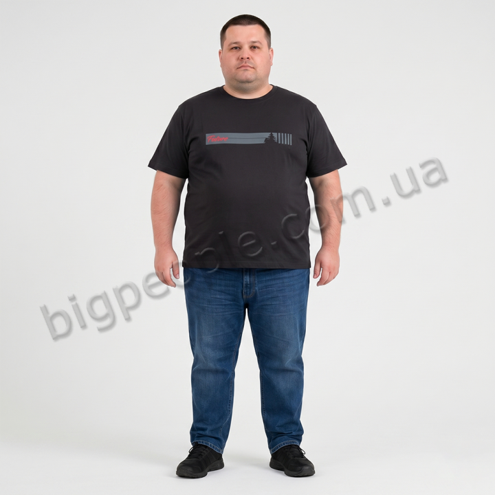 Футболка чоловіча POLO PEPE великого розміру. Колір чорний. Комір напівкруглий. (fu02055623)