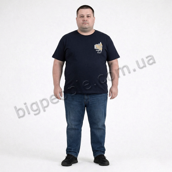 Футболка мужская TURHAN большого размера. Цвет тёмно-синий. Ворот полукруглый. (fu02019504)