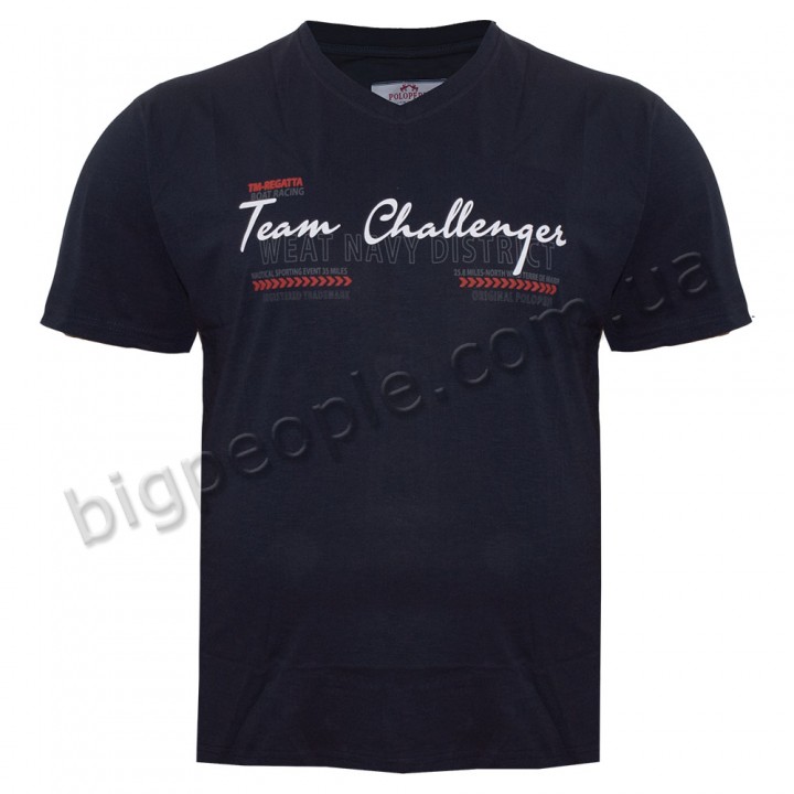 Футболка чоловіча POLO PEPE великого розміру. Колір темно-синій. Воріт V-подібний. (fu01346774)