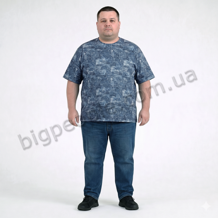 Футболка мужская POLO PEPE большого размера. Цвет синий. Ворот полукруглый. (fu02059005)