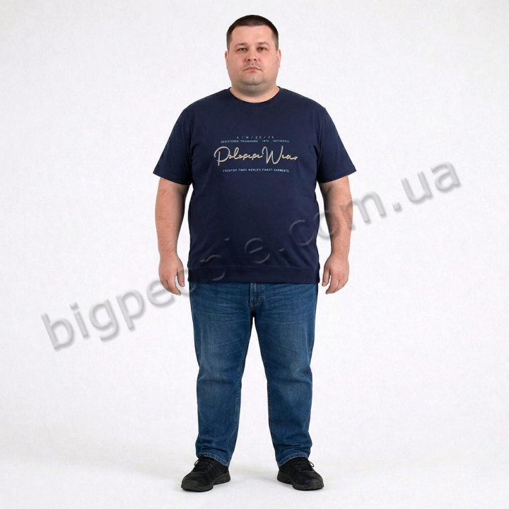 Футболка чоловіча POLO PEPE великого розміру. Колір темно-синій. Воріт напівкруглий. (fu02029003)