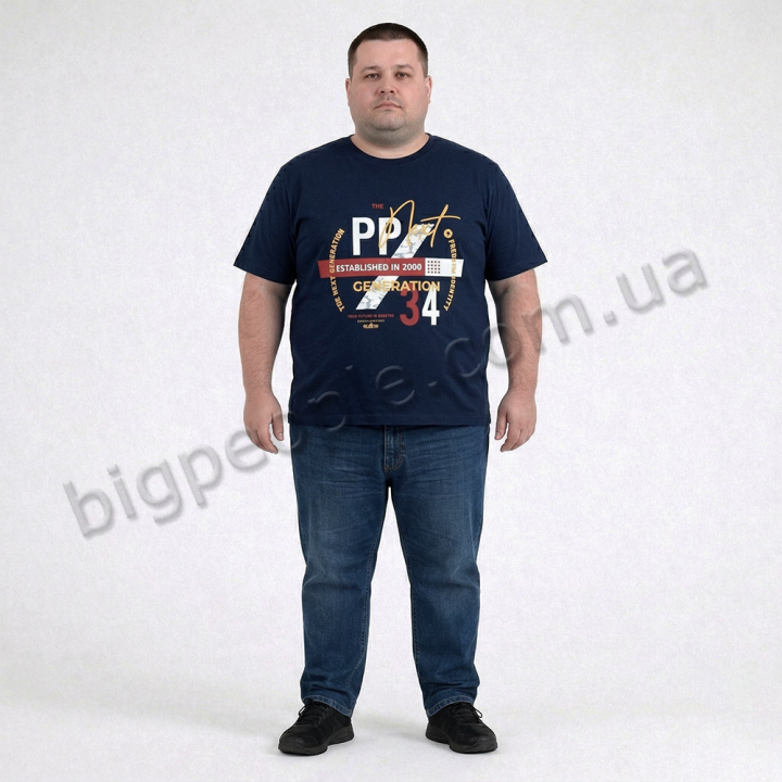 Футболка чоловіча POLO PEPE великого розміру. Колір темно-синій. Воріт напівкруглий. (fu02038446)