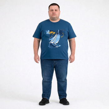 Футболка чоловіча POLO PEPE великого розміру. Колір синій. Воріт напівкруглий. (fu02051889)