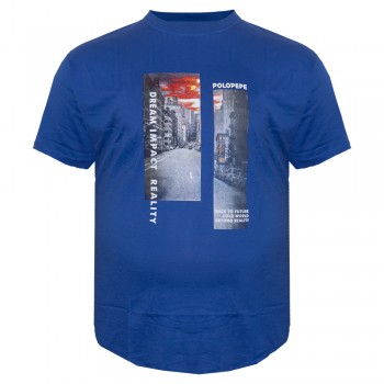 Довга футболка чоловіча POLO PEPE. Колір синій. Воріт напівкруглий. (fu01540087)