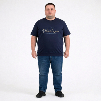 Футболка чоловіча POLO PEPE великого розміру. Колір темно-синій. Воріт напівкруглий. (fu02029003)