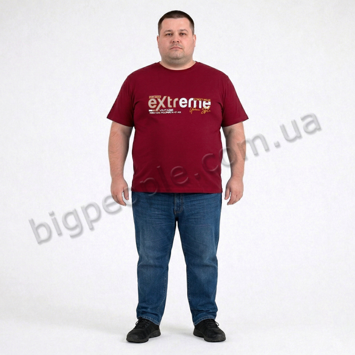 Футболка чоловіча POLO PEPE великого розміру. Колір бордо. Воріт напівкруглий. (fu02047856)
