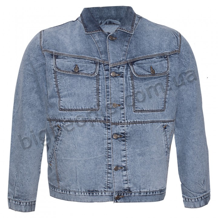 Укороченная мужская джинсовая куртка DEKONS для больших людей. Цвет синий. (ku00431774)