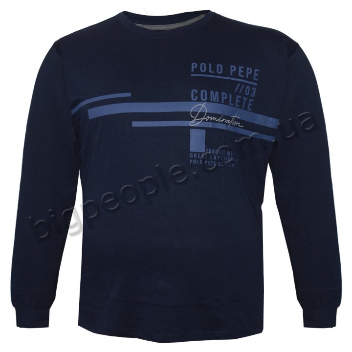 Футболка чоловіча з довгим рукавом POLO PEPE великого розміру. Колір темно-синій. Воріт напівкруглий. (fu01333265)