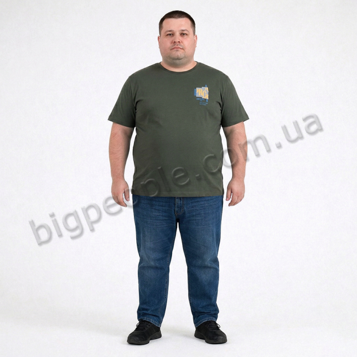 Футболка мужская TURHAN большого размера. Цвет хаки. Ворот полукруглый. (fu02013774)