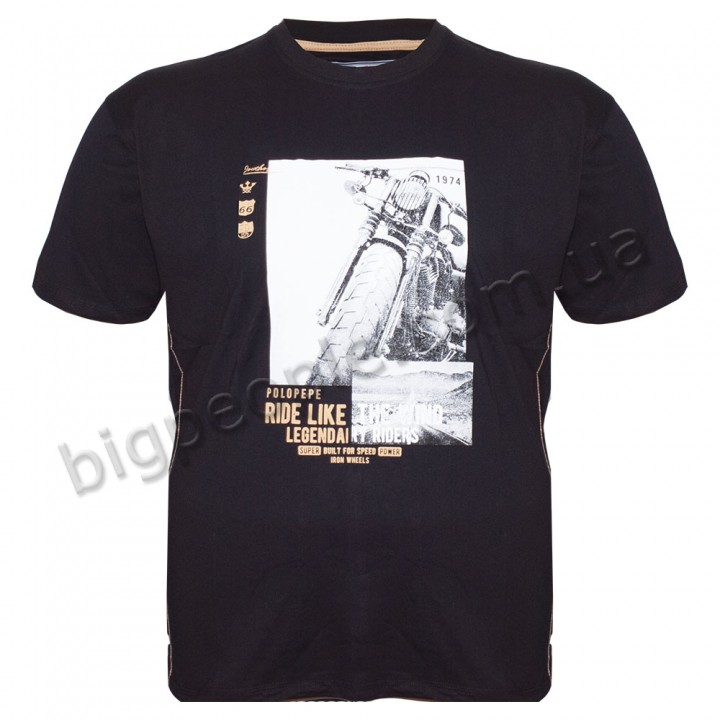 Футболка чоловіча POLO PEPE великого розміру. Колір чорний. Воріт напівкруглий. (fu01341657)