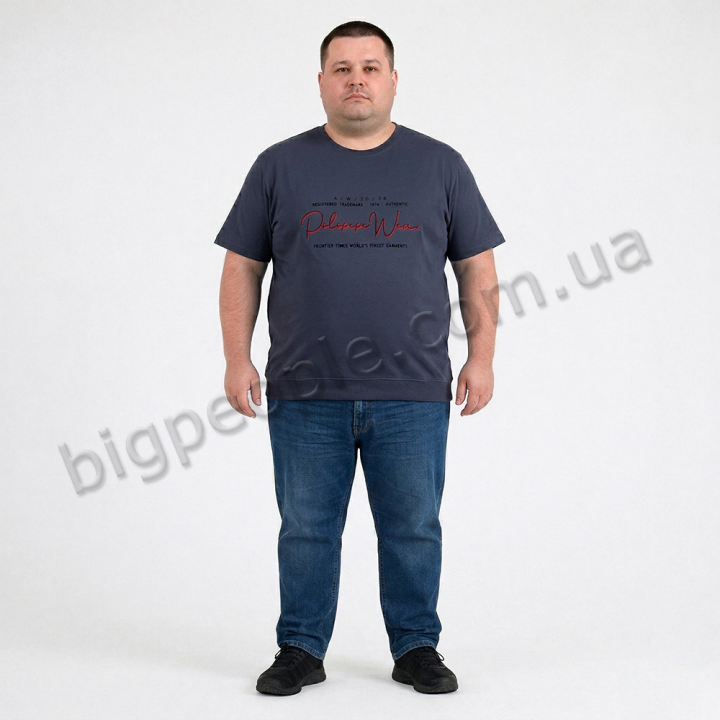 Футболка чоловіча POLO PEPE великого розміру. Колір темно-сірий. Воріт напівкруглий. (fu02028342)
