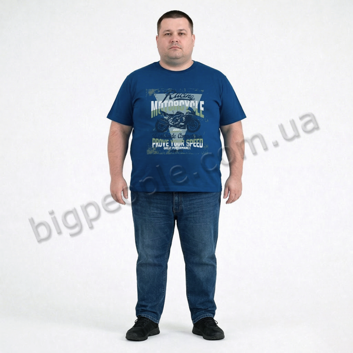 Футболка чоловіча ARMSTRONG великого розміру. Колір синій. Комір напівкруглий. (fu01999031)