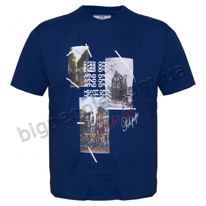 Футболка чоловіча POLO PEPE великого розміру. Колір синій. Воріт напівкруглий. (fu01315772)