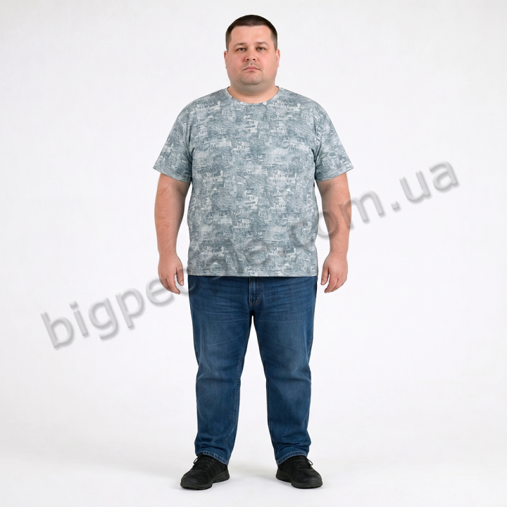 Футболка мужская POLO PEPE большого размера. Цвет серый. Ворот полукруглый. (fu02061850)