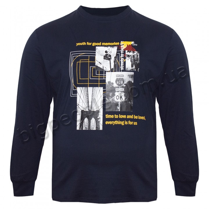 Футболка чоловіча з довгим рукавом POLO PEPE великого розміру. Колір темно-синій. Воріт напівкруглий. (fu01328009)