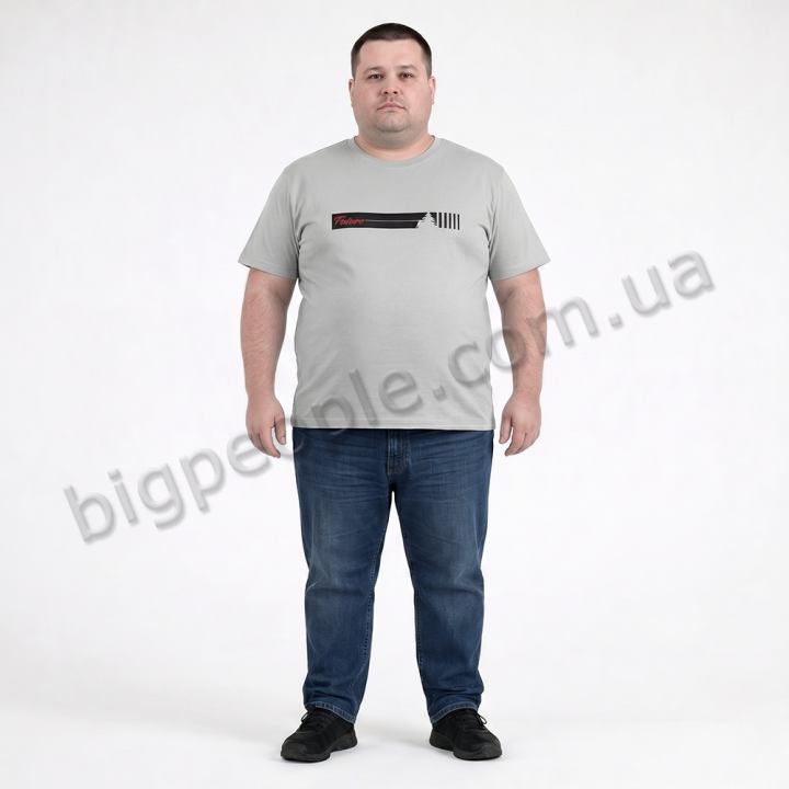 Футболка чоловіча POLO PEPE великого розміру. Колір сірий. Комір напівкруглий. (fu02054512)