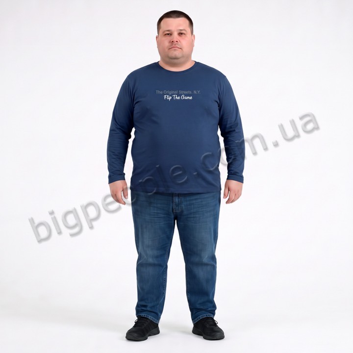 Тонка футболка чоловіча з довгим рукавом TURHAN великого розміру. Колір синій. Комір напівкруглий. (fu02083879)