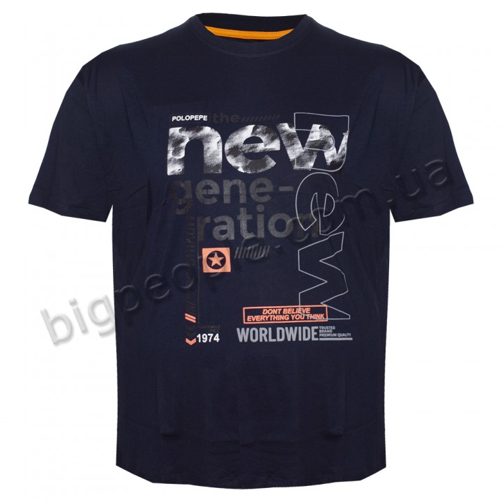 Футболка чоловіча POLO PEPE великого розміру. Колір темно-синій. Воріт напівкруглий. (fu01225364)