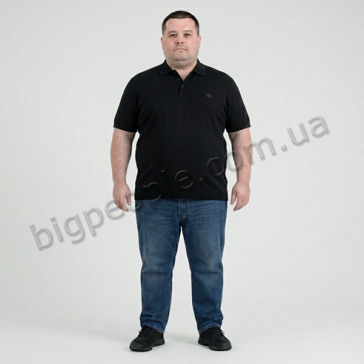 Мужское поло GRAND GHIEF больших размеров. Цвет чёрный. Низ изделия прямой. (fu0210531)