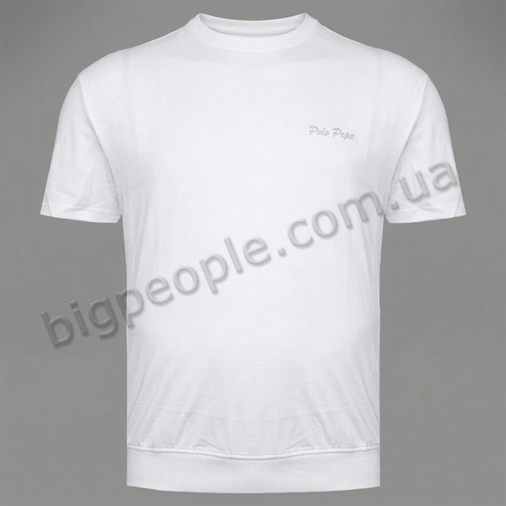 Футболка мужская POLO PEPE большого размера. Цвет белый. Ворот полукруглый. (fu01519633)