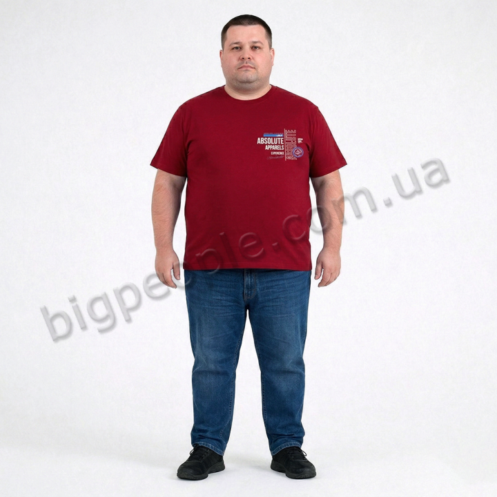 Футболка чоловіча POLO PEPE великого розміру. Колір бордо. Комір напівкруглий. (fu02041874)
