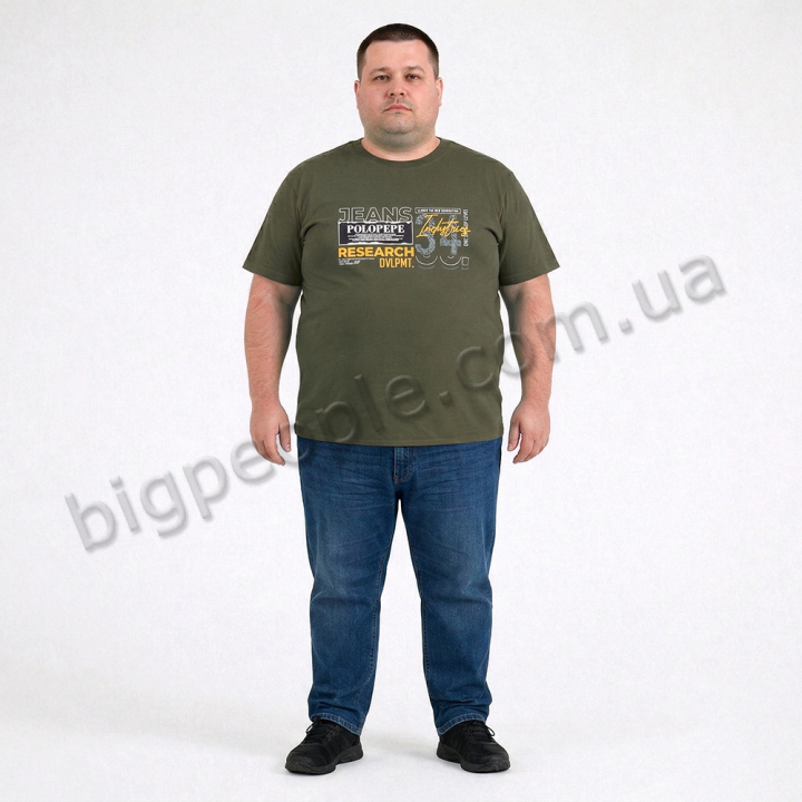 Футболка чоловіча POLO PEPE великого розміру. Колір хакі. Воріт напівкруглий. (fu02035637)