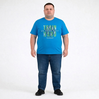 Футболка чоловіча ARMSTRONG великого розміру. Колір блакитний. Комір напівкруглий. (fu02002747)