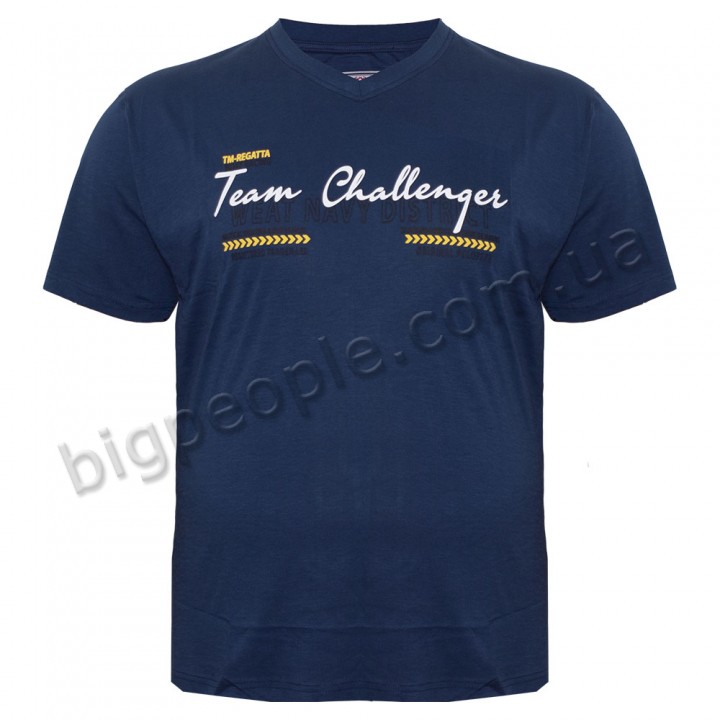 Футболка чоловіча POLO PEPE великого розміру. Колір синій (індіго). Воріт V-подібний. (fu01347002)