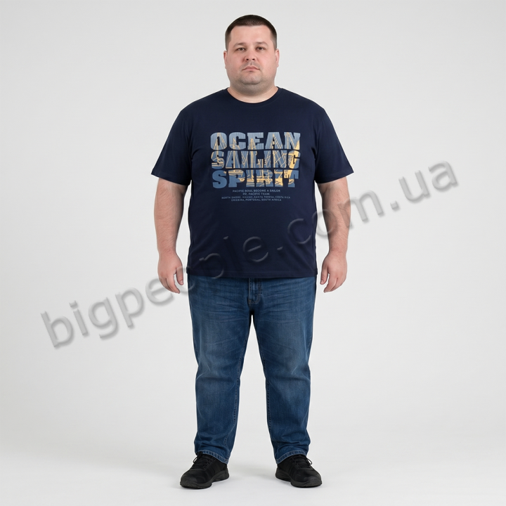Футболка мужская POLO PEPE большого размера. Цвет тёмно-синий. Ворот полукруглый. (fu02065879)
