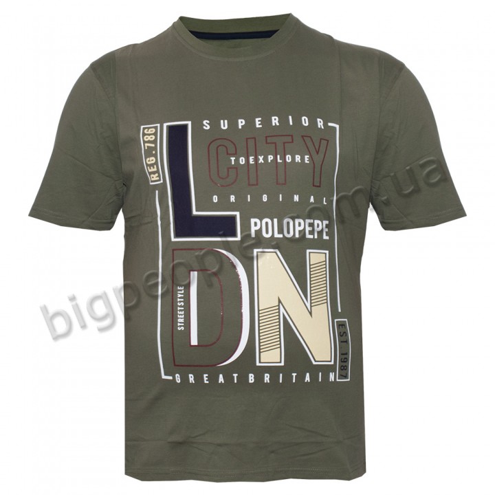 Футболка чоловіча POLO PEPE великого розміру. Колір хакі. Воріт напівкруглий. (fu01314002)