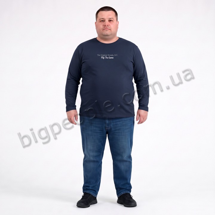 Тонкая футболка мужская с длинным рукавом TURHAN большого размера. Цвет тёмно-синий. Ворот полукруглый. (fu0212879)