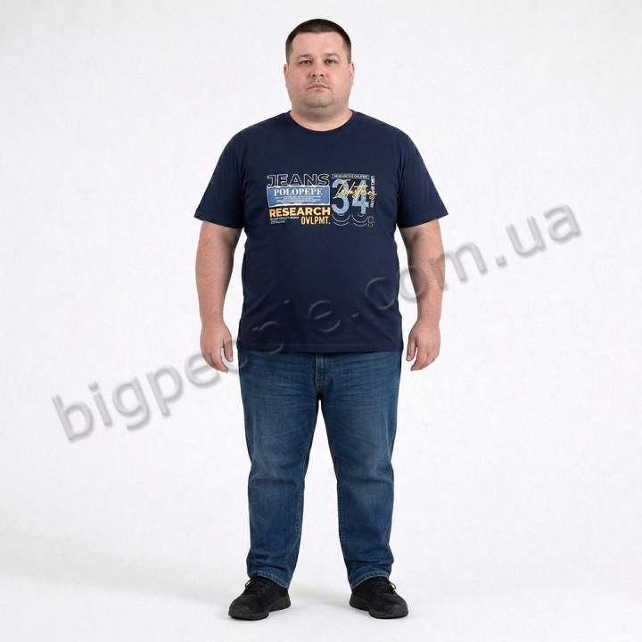 Футболка чоловіча POLO PEPE великого розміру. Колір темно-синій. Воріт напівкруглий. (fu02036034)