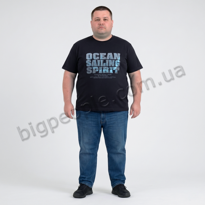 Футболка мужская POLO PEPE большого размера. Цвет чёрный. Ворот полукруглый. (fu02063492)