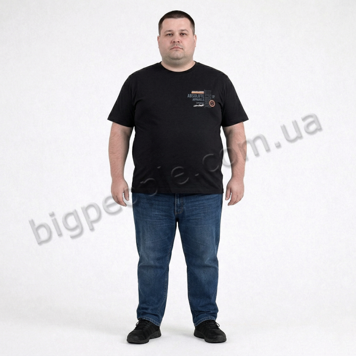 Футболка чоловіча POLO PEPE великого розміру. Колір чорний. Комір напівкруглий. (fu02044852)