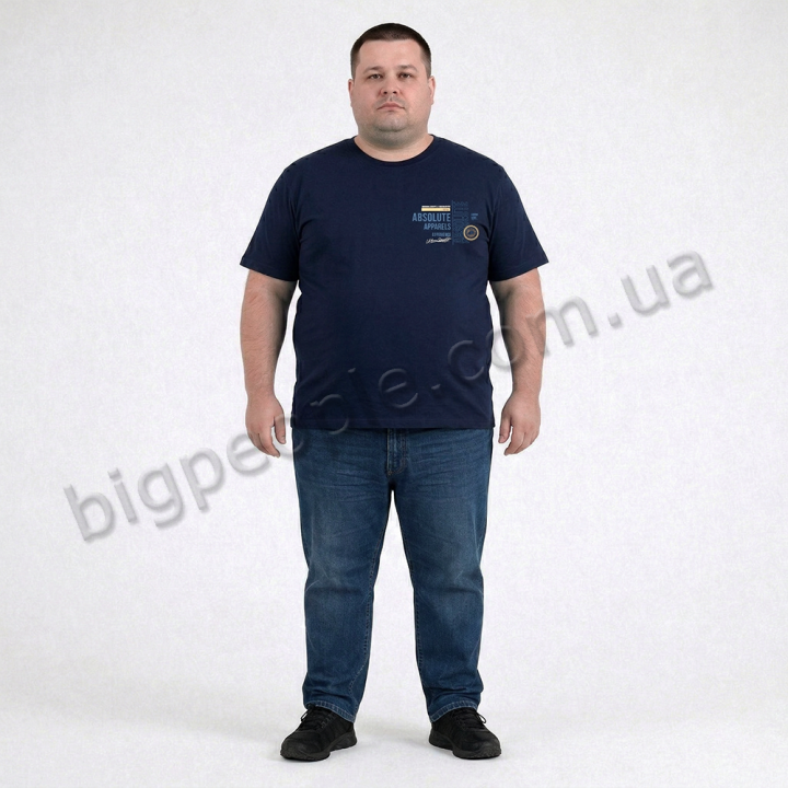 Футболка чоловіча POLO PEPE великого розміру. Колір темно-синій. Комір напівкруглий. (fu02042942)