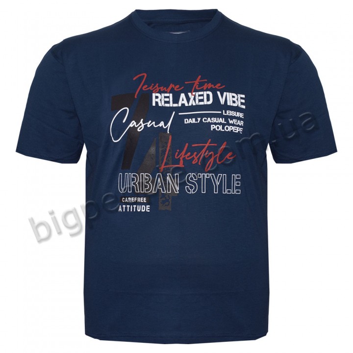 Футболка чоловіча POLO PEPE великого розміру. Колір синій. Воріт напівкруглий. (fu01350992)