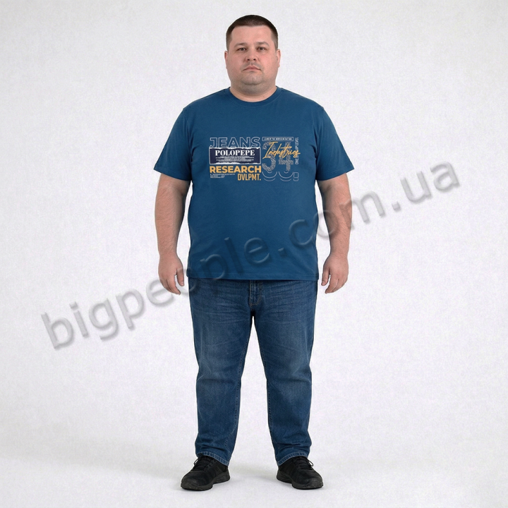 Футболка чоловіча POLO PEPE великого розміру. Колір синій. Воріт напівкруглий. (fu02034879)
