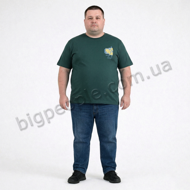 Футболка мужская TURHAN большого размера. Цвет зелёный. Ворот полукруглый. (fu02012050)