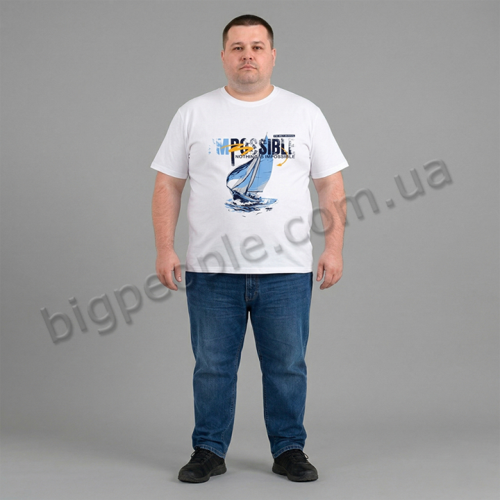 Футболка чоловіча POLO PEPE великого розміру. Колір білий. Воріт напівкруглий. (fu02052643)