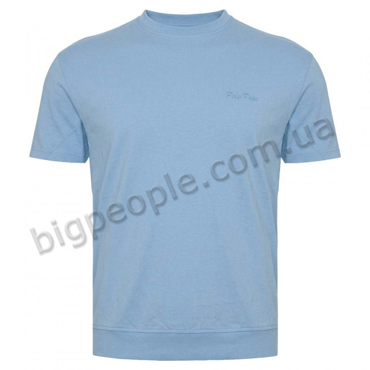 Футболка мужская POLO PEPE большого размера. Цвет голубой. Ворот полукруглый. (fu01521742)
