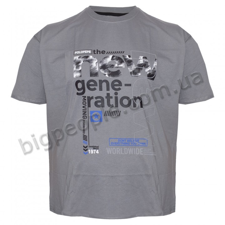 Футболка чоловіча POLO PEPE великого розміру. Колір сірий. Воріт напівкруглий. (fu01226006)