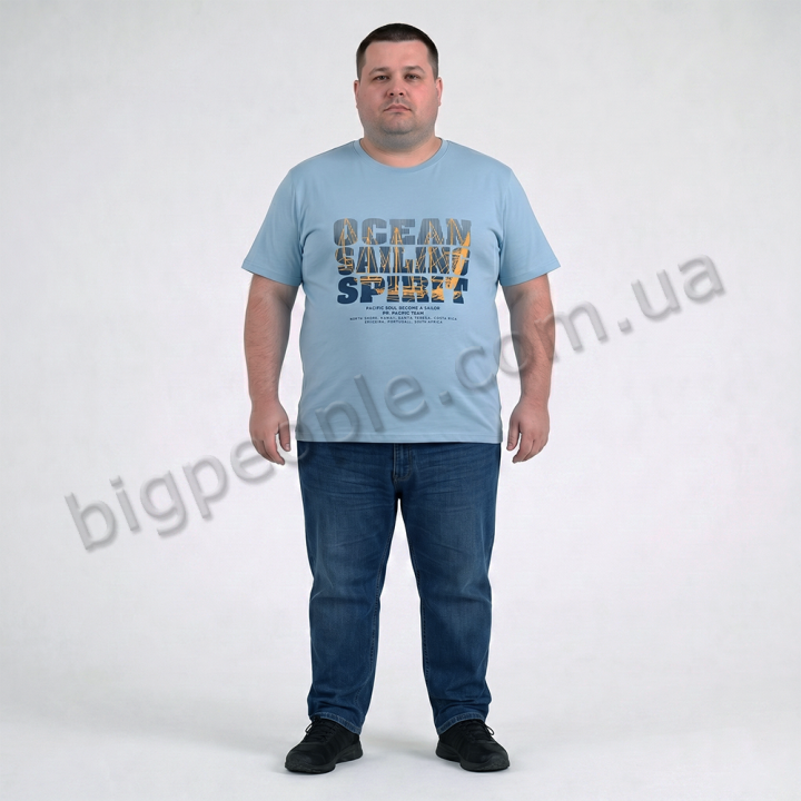 Футболка мужская POLO PEPE большого размера. Цвет голубой. Ворот полукруглый. (fu02062748)