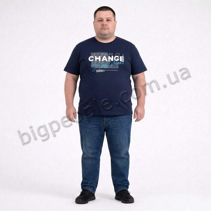 Футболка мужская ARMSTRONG большого размера. Цвет тёмно-синий. Ворот полукруглый. (fu01987531)
