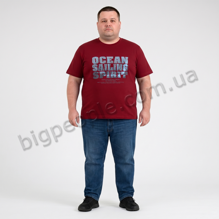 Футболка мужская POLO PEPE большого размера. Цвет бордовый. Ворот полукруглый. (fu02064904)
