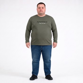 Тонка футболка чоловіча з довгим рукавом TURHAN великого розміру. Колір хакі. Комір напівкруглий. (fu0210447)
